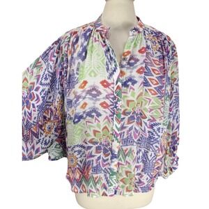 Anthropologie Maeve Brynna‎ Blouse size M Dolman Sleeve Aztec Floral Print